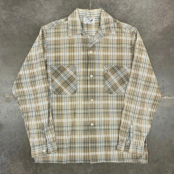 Vintage 50s Penney's Loop Collar Long Sleeve Shirt Small 100% Cotton - Picture 1 of 8